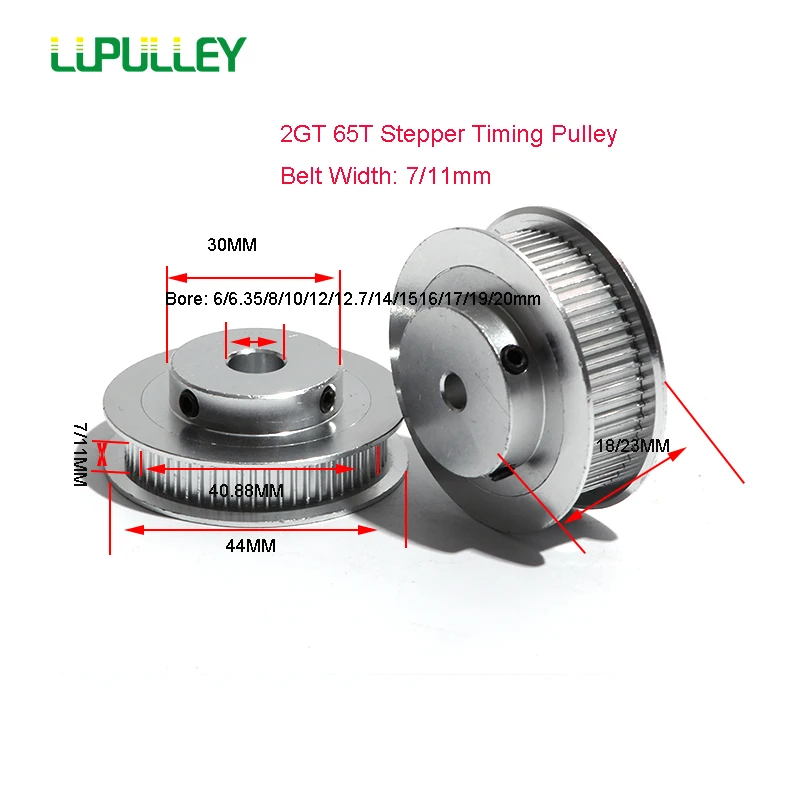 LUPULLEY GT2 65T Timing Belt Pulley Bore 6/6.35/8/10/12/14/15/16/17mm 65Teeth Stepper Pulley  Synchronous Pulley For 3D Printer