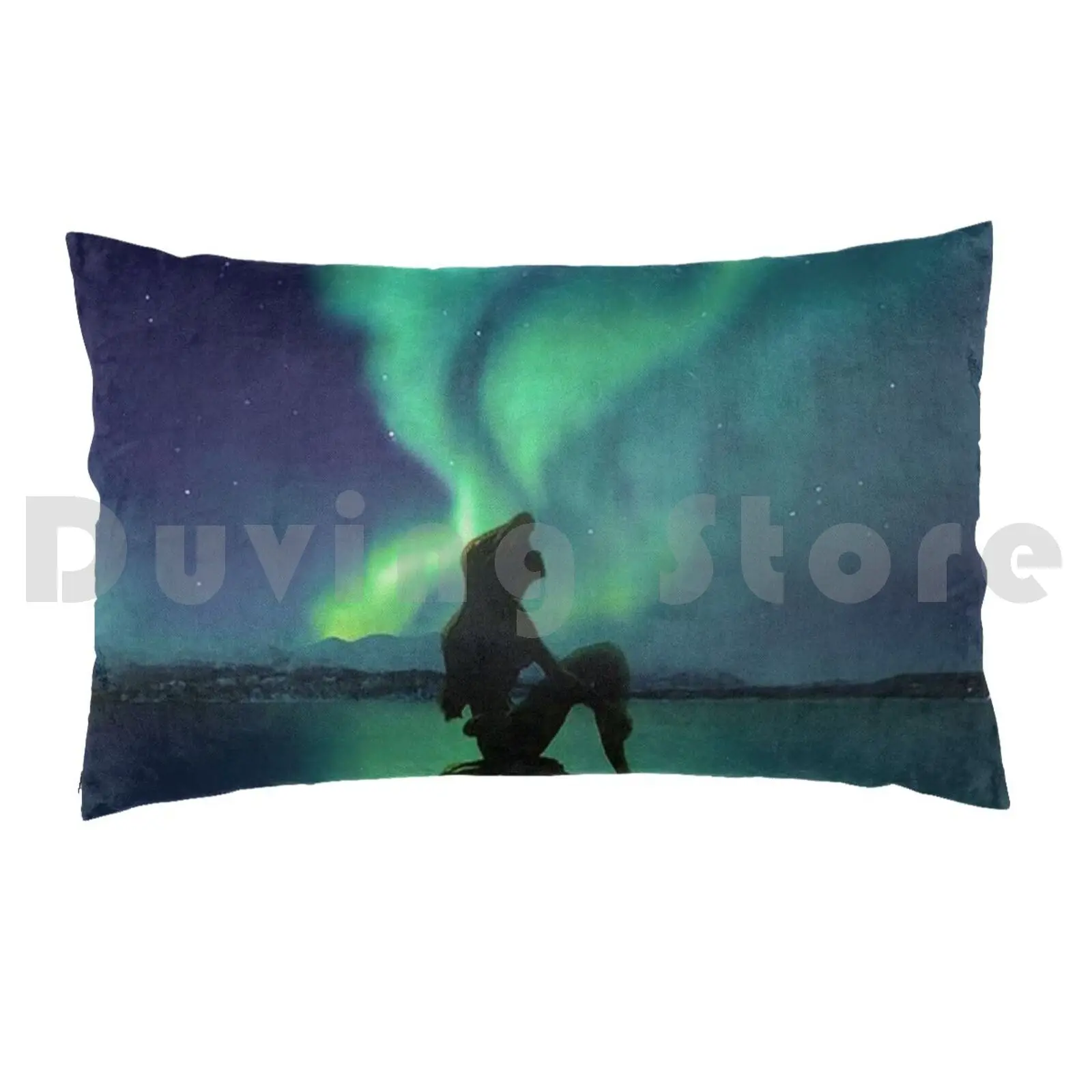 Northern Lights Illustration Pillow Case Printed 50x75 Northern Lights Sea Aurora Nothern Light Polar Polar