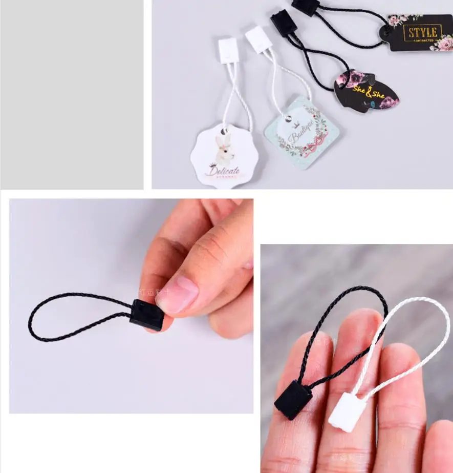 in stock Good quality 10cm clothing hang tag string in apparel plug Loop cord for garment seal tag square head