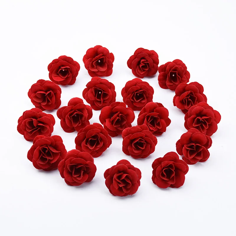 10 Uds. Cabeza de rosas rojas de seda decoración navideña para el hogar álbum de recortes accesorios nupciales de boda liquidación regalos diy flores artificiales