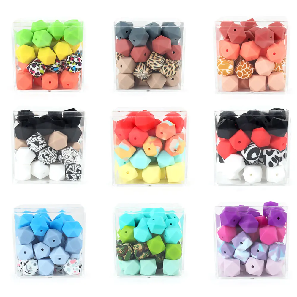 

20pcs Hexagon Silicone Beads 14mm DIY Pacifier Clip Necklace Chain Food Grade BPA Free Baby Oral Care Teething Teether Mini Bead