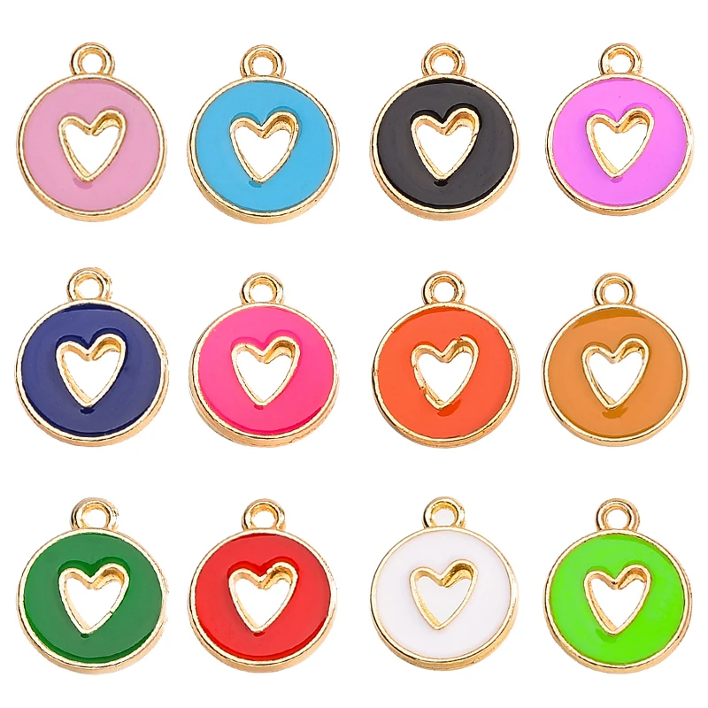 20Pcs Cute Heart Design Enamel Pendant Colorful Alloy Charm for Jewelry Making Couple Earring Bracelet Necklace Charms Ornament