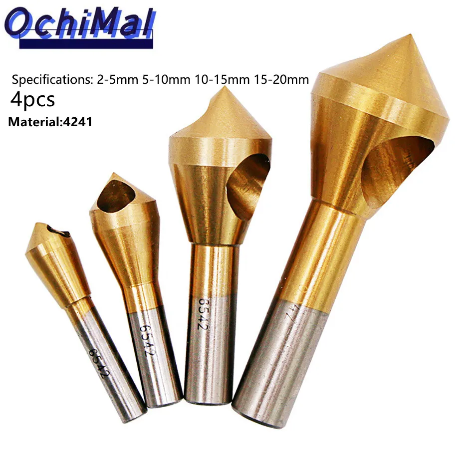 4pcs Titanium Countersink Deburring Countersunk Drill Taper Hole Cutter Steel AluminumHead Chamfering Tools 2-5-10-15-20mm