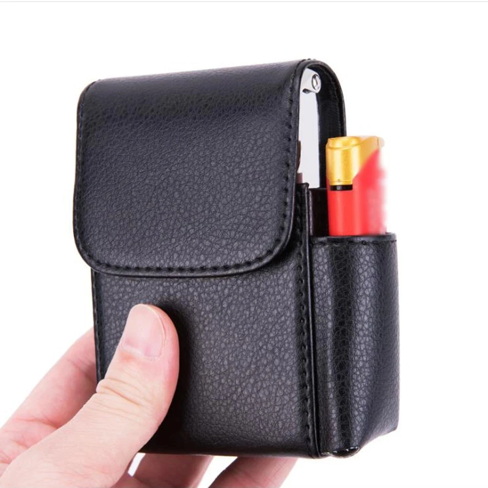 Cigarette Box Lighter Holder PU Leather/Aluminum Smoker Smoke Tools Cigar Tobacco Case Container Men Smoking Supplies Gifts