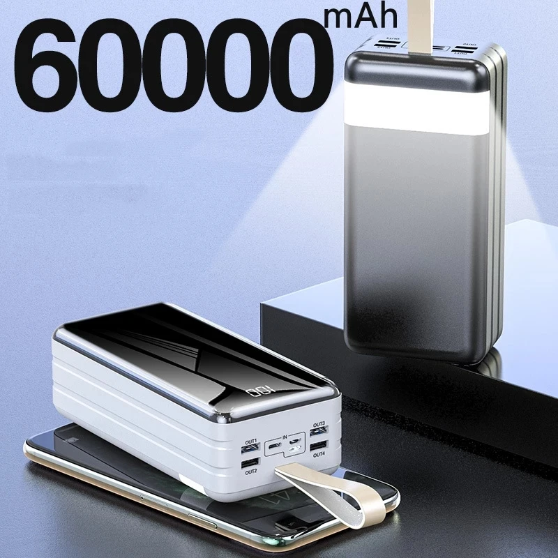 

Power Bank 60000mAh Camping Light Portable Charger External Battery Pack Powerbank 60000 mAh For iPhone 15 Xiaomi Samsung Huawei