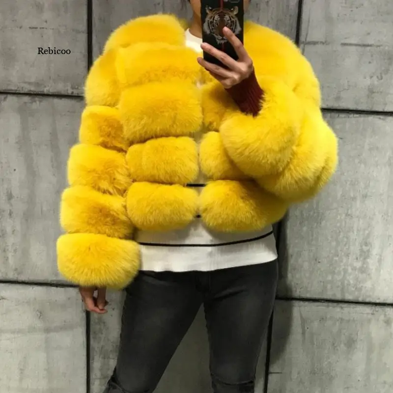 Winter  Women Warm Luxury Fake Fox Fur Coat Short Winter Fur Jacket Outerwear Natural Blue Fox Fur Jacket Outerwear