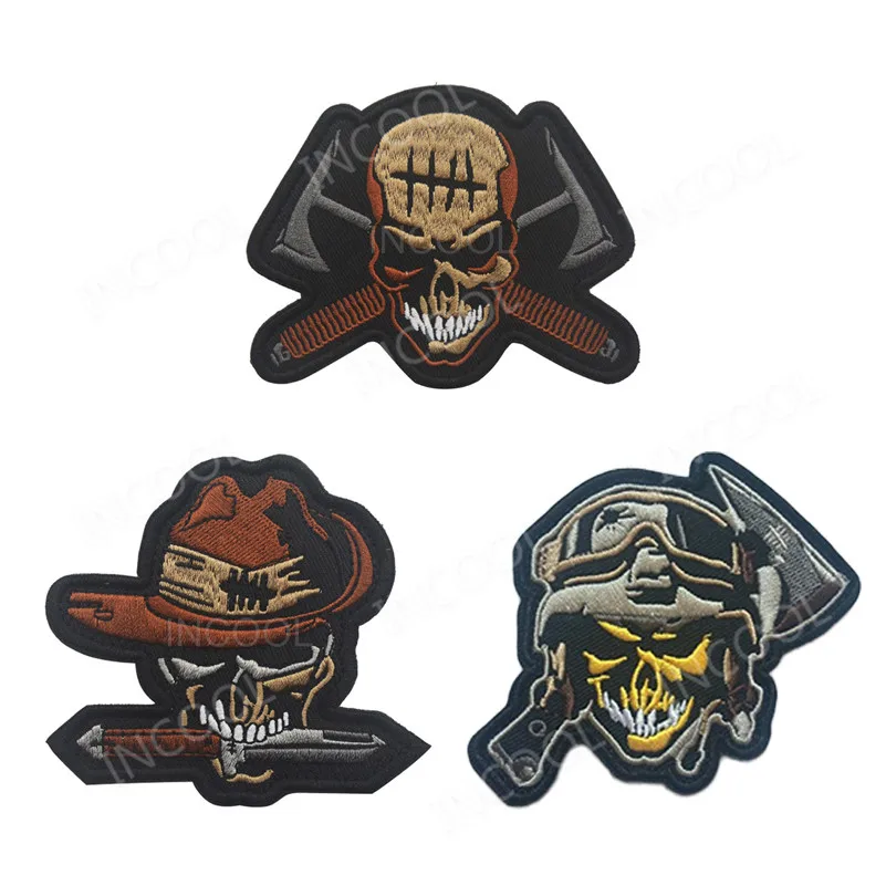 Decorative Embroidered Patch Tactical Skull Reflective Patch Emblems Rubber Funny Badges Embroidery Motorcycle Patches