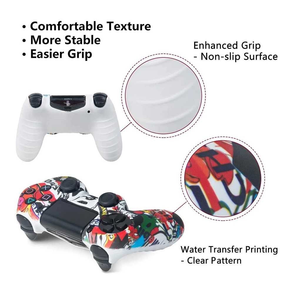 PS4 / Slim / Pro Controller Skin Grip Cover Case Protective Soft Silicone Gel Rubber Shell & Anti-slip Thumb Stick Caps For PS4