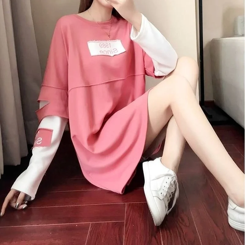 Long Sleeve Women\'s T-shirts Clothes Tops Casual Aesthetic Super Fire Pulovers Fashion Midi Loose Korean Graphic Autumn Tide