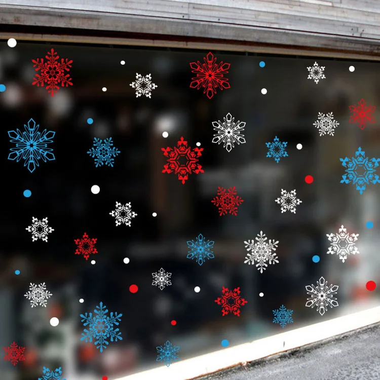 Weiße/Rote/Blaue Weihnachts-Schneeflocken-Elektrostatische Aufkleber für Glasfensterdekoration, Neujahrs-Wandaufkleber, Heimdekorationsaufkleber, Tapete – Detail 2
