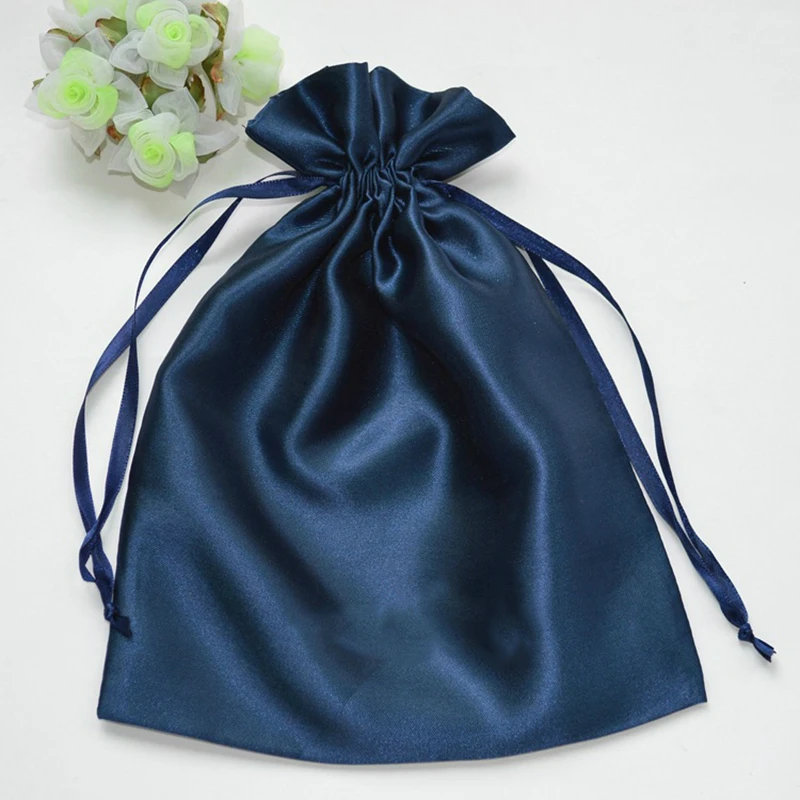 

Custom Logo Print Satin Drawstring Bag Jewelry/Hair/Cosmetics Packaging Pouches Ribbon Drawstring Pocket Silk Cloth Bag 50PCS