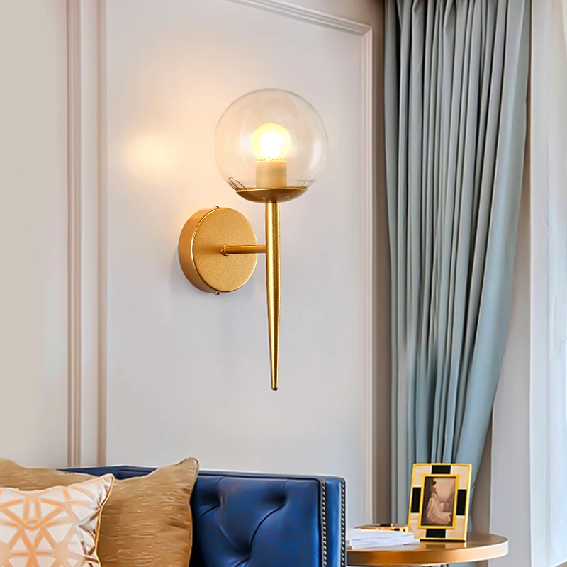 

Современный настенный светильник для спальни, золотые металлы, стеклянный светодиодный настенный светильник, скандинавский минимальный светильник, настенный декор для гостиной, светильники для дома