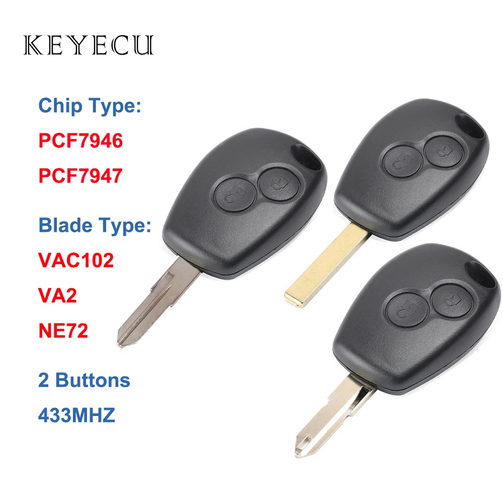 

2 Buttons 433MHz PCF7946 / PCF7947 Chip Remote Car Key Fob for Renault Duster Modus Clio 3 Twingo DACIA Logan Sandero Kangoo