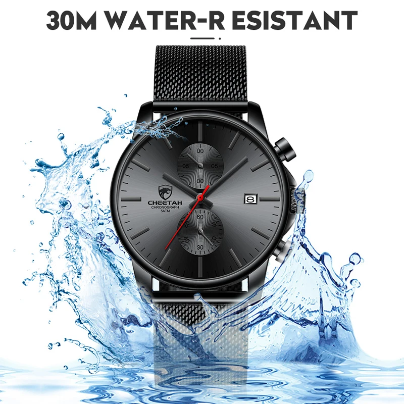 CHEETAH Men Watch Top Brand Fashion Luxury Business Waterproof Wristwatch Chronograph Stainless Steel Wristband Auto Date Clock