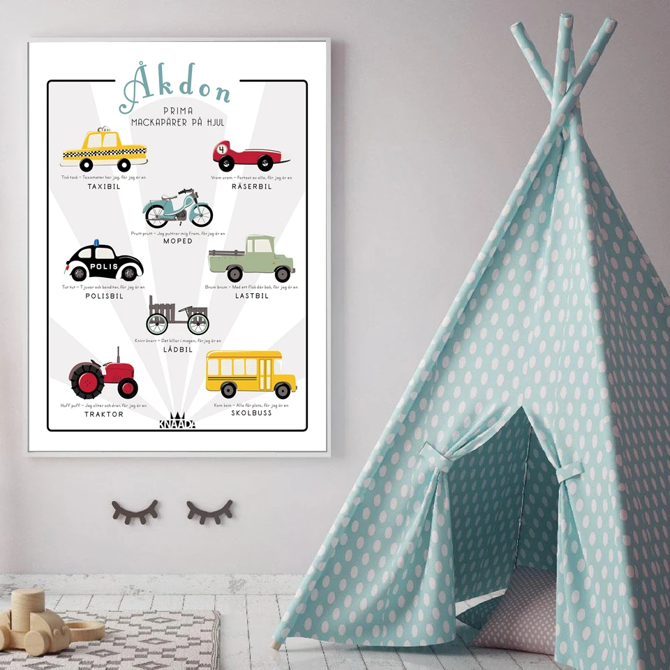 Canvas Nordic HD Prints Painting Transportation Vehicle Car Alphabet Wall Art Poster Home Decor