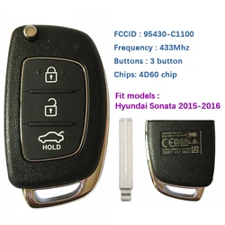 CN020093 pulsante originale 3 per 2015 Hyundai Sonata Car Flip Key frequenza remota 433MHz 4 d60 Chip muslimate LE-433-EU-TP