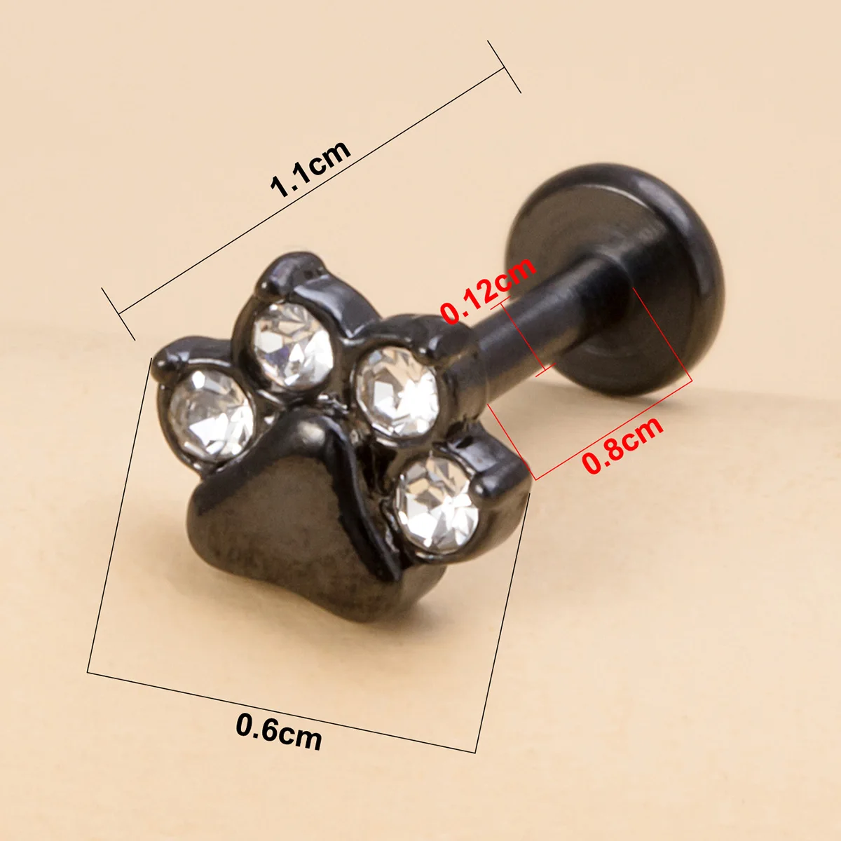 1PC Clear CZ Paw Labret Lip Stud Monroe Medusa Piercing Women 16G Stainless Steel Toe Helix Earrings Cartilage Tragus Piercing