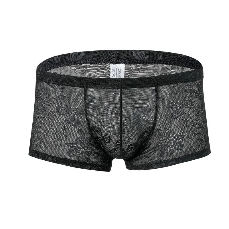 

Sexy Mens Boxers Shorts Mesh Man Sex Underwear Lingerie Trunk Transparent Mesh See Through Floral Lace Underpants Dropship