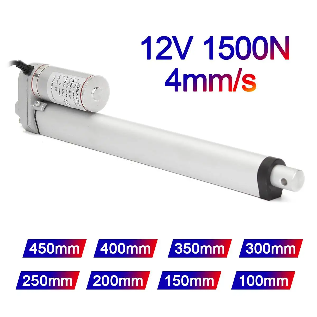 

Electric Linear Actuator 100mm 150mm 200mm 250mm 300mm 350mm 400mm 450mm Stroke 12V DC Motor Linear Drive 1500N 3A Max