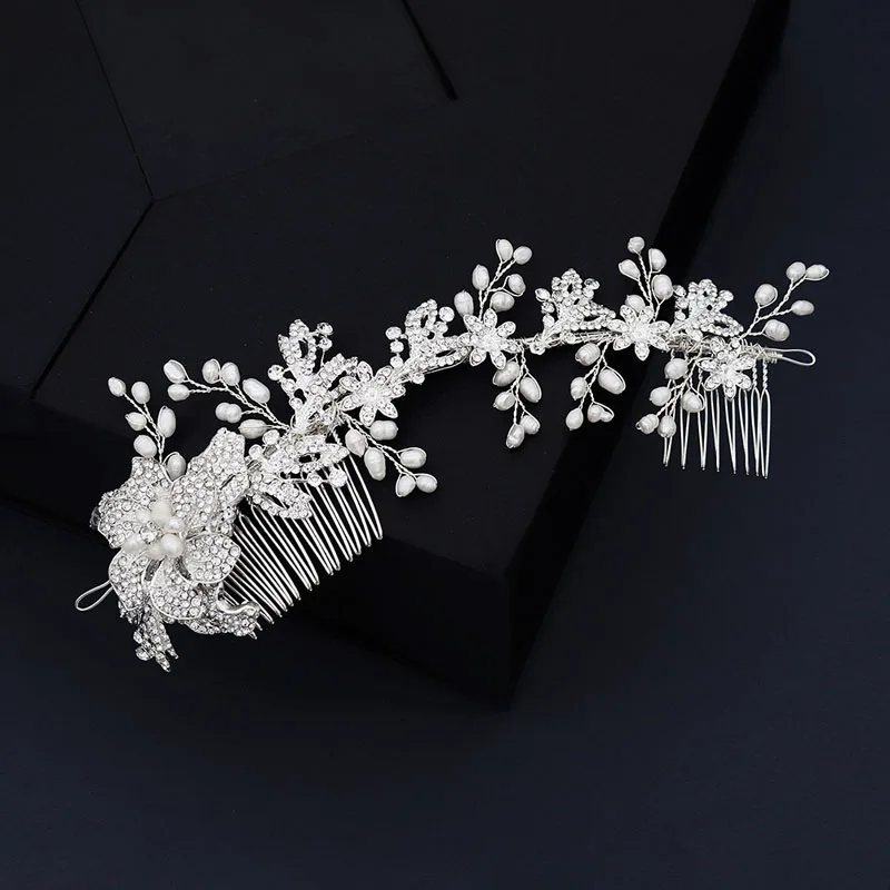 

SLBRIDAL Handmade Rhinestones Crystal Freshwater Pearls Bridal Hair Comb Wedding Hair Accessories Women Bridesmaids Hair Jewelry