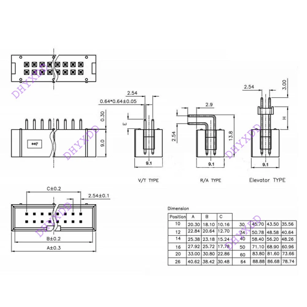 10pcs 2.54mm 2x8 Pin 16 Pin Straight Male Shrouded PCB Box header IDC Socket