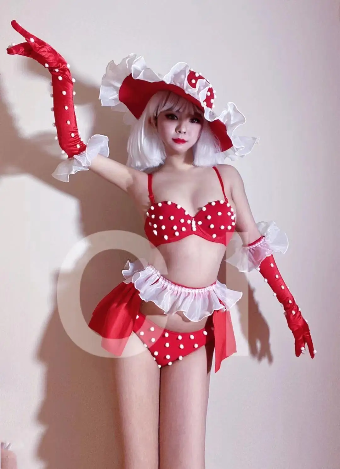 

Women nightclub bar dancer show costume Red bikini stage dance wear dj singer performance clothing