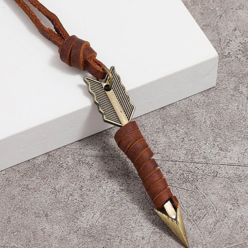 Jessingshow Handmade Vintage Leather Arrow Pendant Necklace Rope Body Choker Chain Necklaces Men&Women Punk Jewlery Accessories