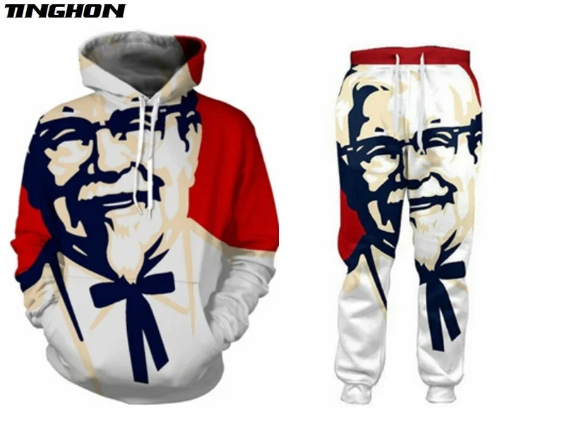 XS-7XL  New Men/Womens KFC Colonel Funny 3D Print Fashion Tracksuits Crewneck Hip Hop Sweatshirt and Pants 2 Pcs Set Hoodies