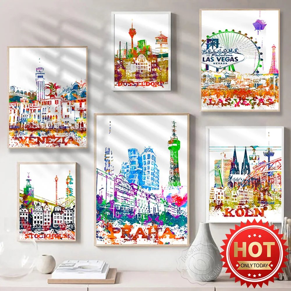 World City Posters, London Las Vegas Wien Koln Praha Wall Art Decor, Stockholm Budapest Venezia Sydeny Copenhagen Wall Stickers