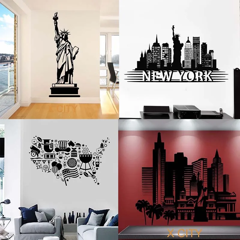 STATUE OF LIBERTY USA AMERICA Flag Brooklyn Bridge New York Miami Landmark Mount Rushmore Wall Sticker Vinyl Decal Mural Decor