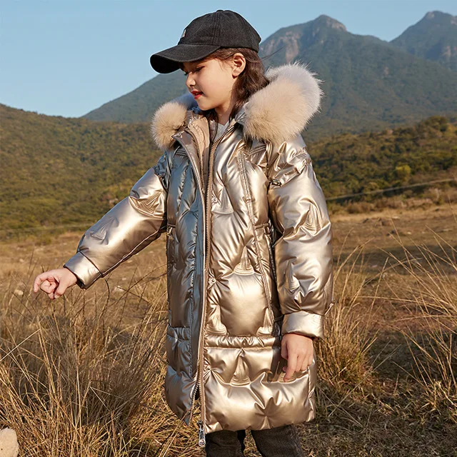 New arrival winter White duck down jacket girls big fur collar thicken warm children down outwear