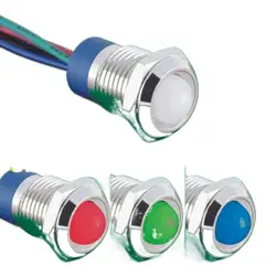domed head  12MM metal Stainless steel sealed RGB three color led indicator light  signal pilot  lamp with 15cm cable 12-24V