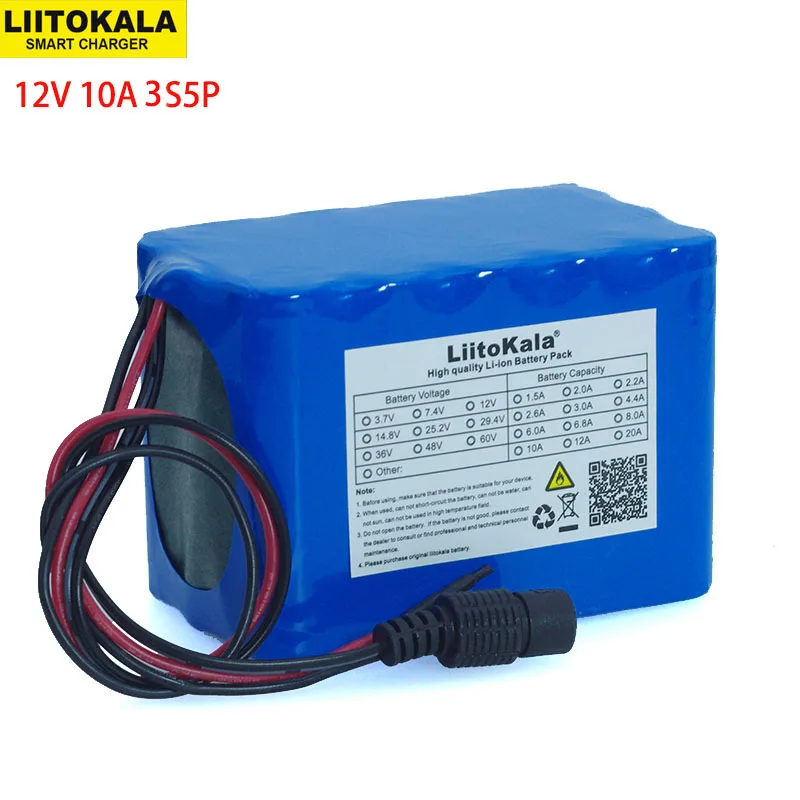 LiitoKala 100% New Protection Large capacity 12 V 10Ah 18650 lithium Rechargeable battery pack 12v 10000 mAh capacity with BMS