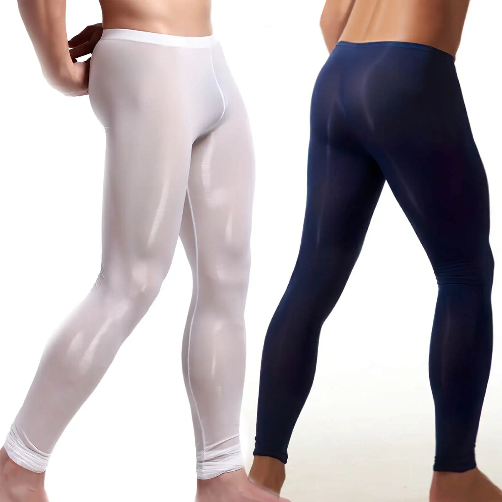 Metelam Mens Ultra-Thin See-through Long Johns Underwear Soft Ice Silk Lounge Wear Pajamas Sleep Thermal Legging Pants