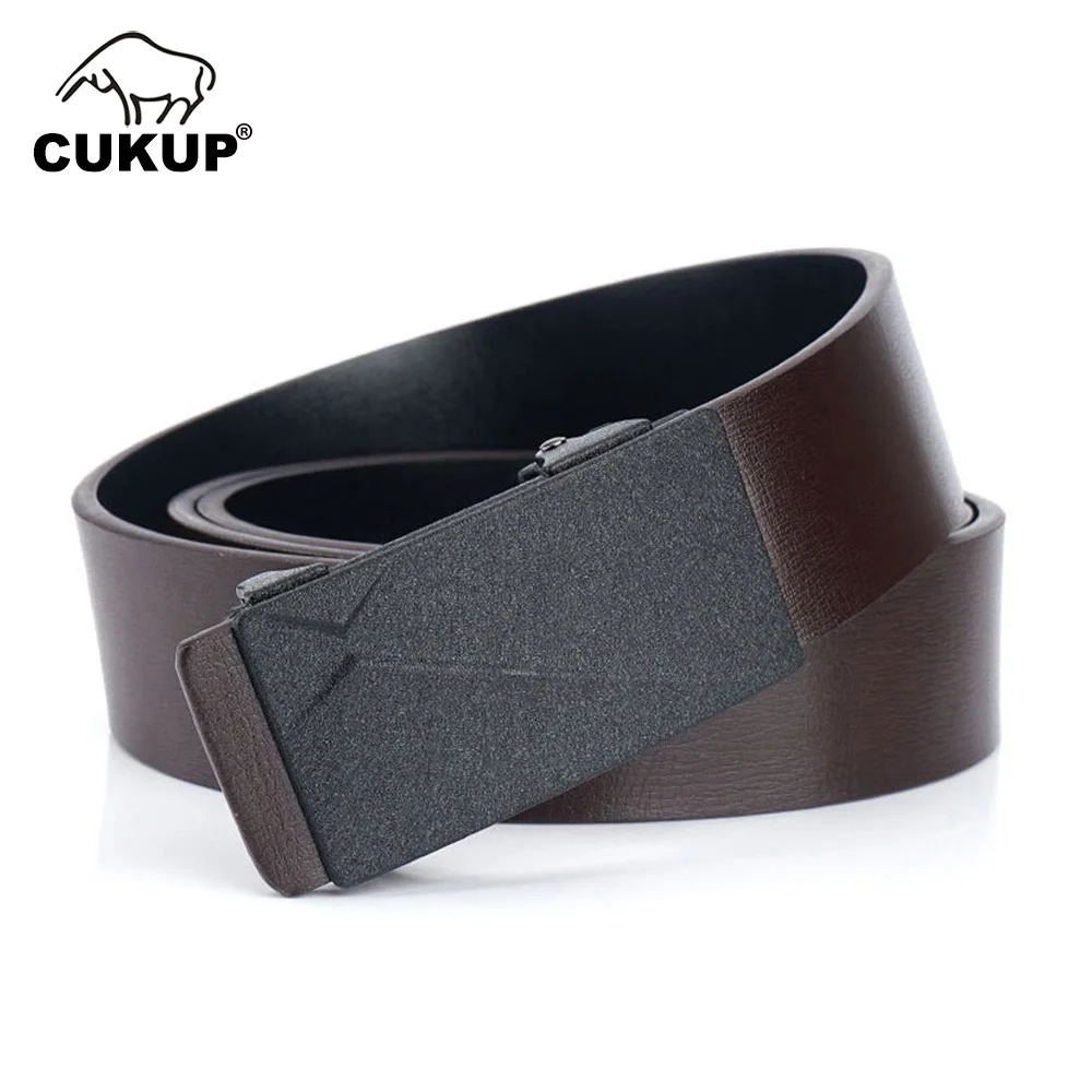 

CUKUP Design Formal Accessories Quality Genuine Leather Belts No Teeth Style Automatic Buckle Male Waistbands Belt Men CBCK205