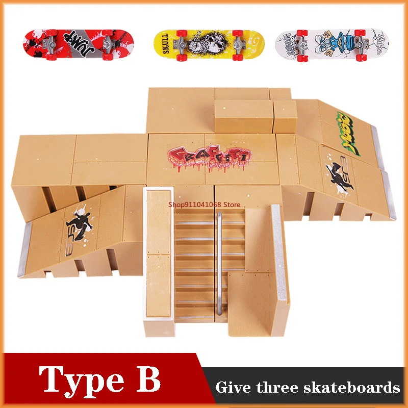 Finger Skateboards Skate Park Ramp Parts for Tech Practice Deck Children Gift Set Fingerboard Toys