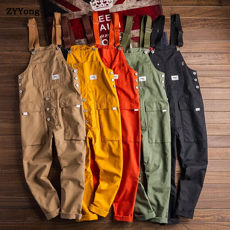 2020 New Mens Bib Overalls Jumpsuits Moto Biker Jeans Pants Trousers Male Solid Casual Long Pants Clothing