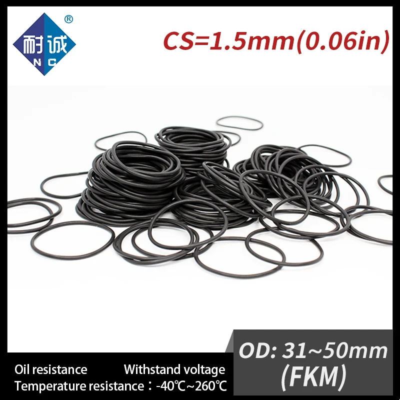 2PC/lot Rubber Ring Black FKM O ring Seals Thickness 1.5mm OD31/32/33/34/35/36/37/38/39/40/45/50mm Rubber O-Rings Fuel Washer