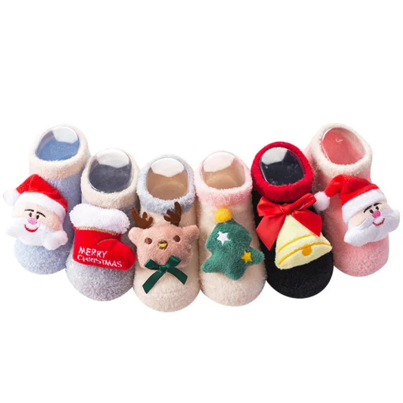 Newborn Baby Socks Christmas Anti Slip Short Socks for Baby Winter Warm Infant Cartoon Girls Boys Socks for Babies