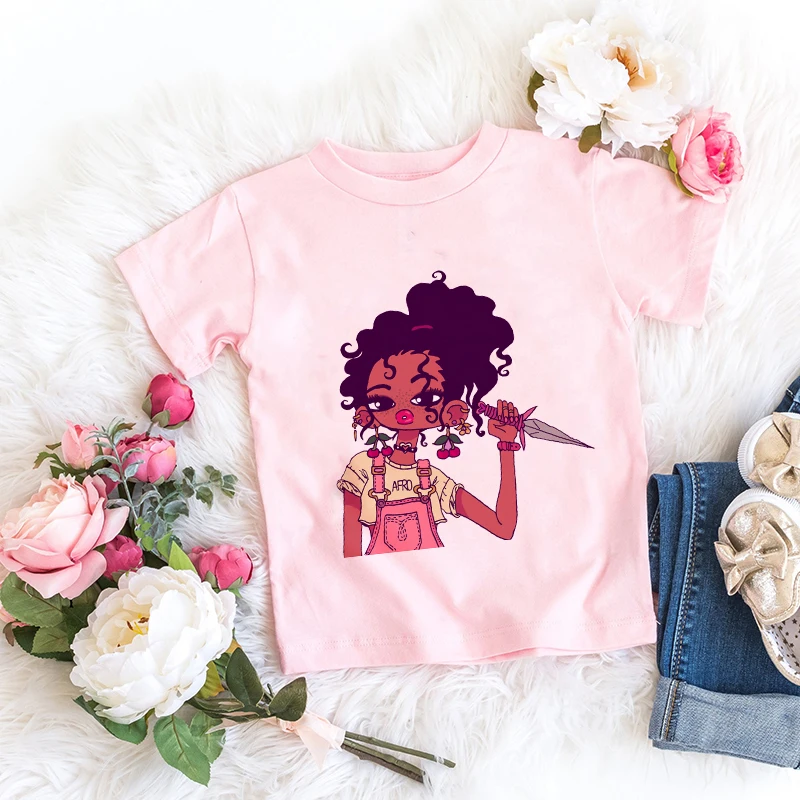 Kids T Shirt Black Girl  T-shirt Fashion Kids Bys Girls Tops Tee Little Girl Shirts Faith Shirt Element Summer Pink Short Sleeve