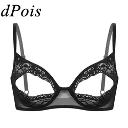 Women Wire-free Unlined Cup Sheer Lace Floral Nipple Split Bra Soft Adjustable Spaghetti Straps Bralette Bra Top Sexy Lingerie