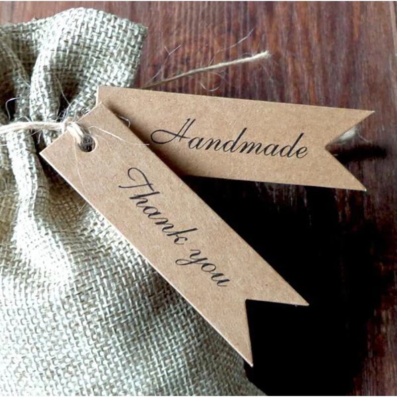 100Pcs/Lot Handmade/Thank you Kraft Paper Retro Label Tag Bookmarklet Gift Wrapping Card Wedding Party Gift And Candy Tag