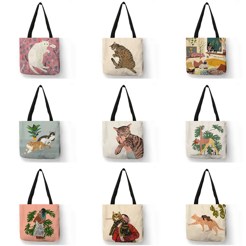 Cute Cat Diary Painting Tote Bag Girl Catkeeper Art Fashion Travel Bag Women Leisure Eco Shopping High Quality Foldable Handbag