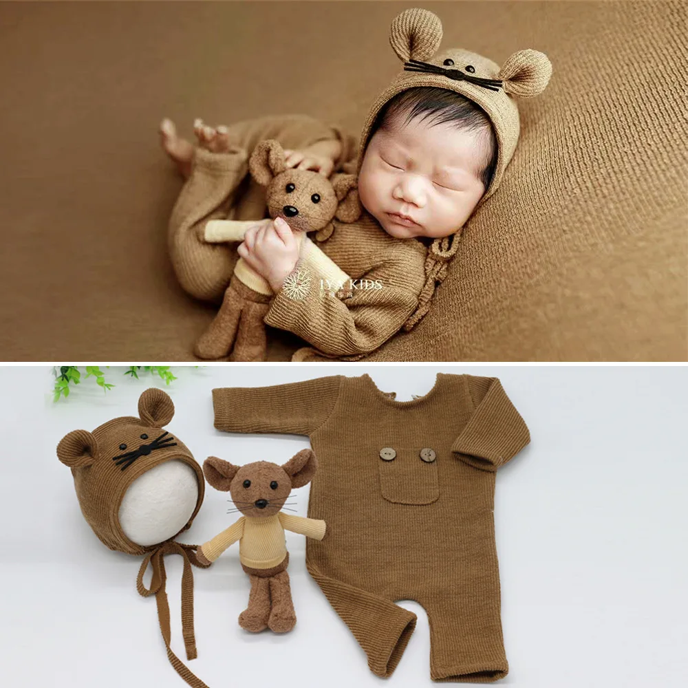 Baby Newborn Photography Props Mouse Doll Baby Boy Girl Romper Bodysuits Outfit Photography Baby Studio Shooting Props Clothing