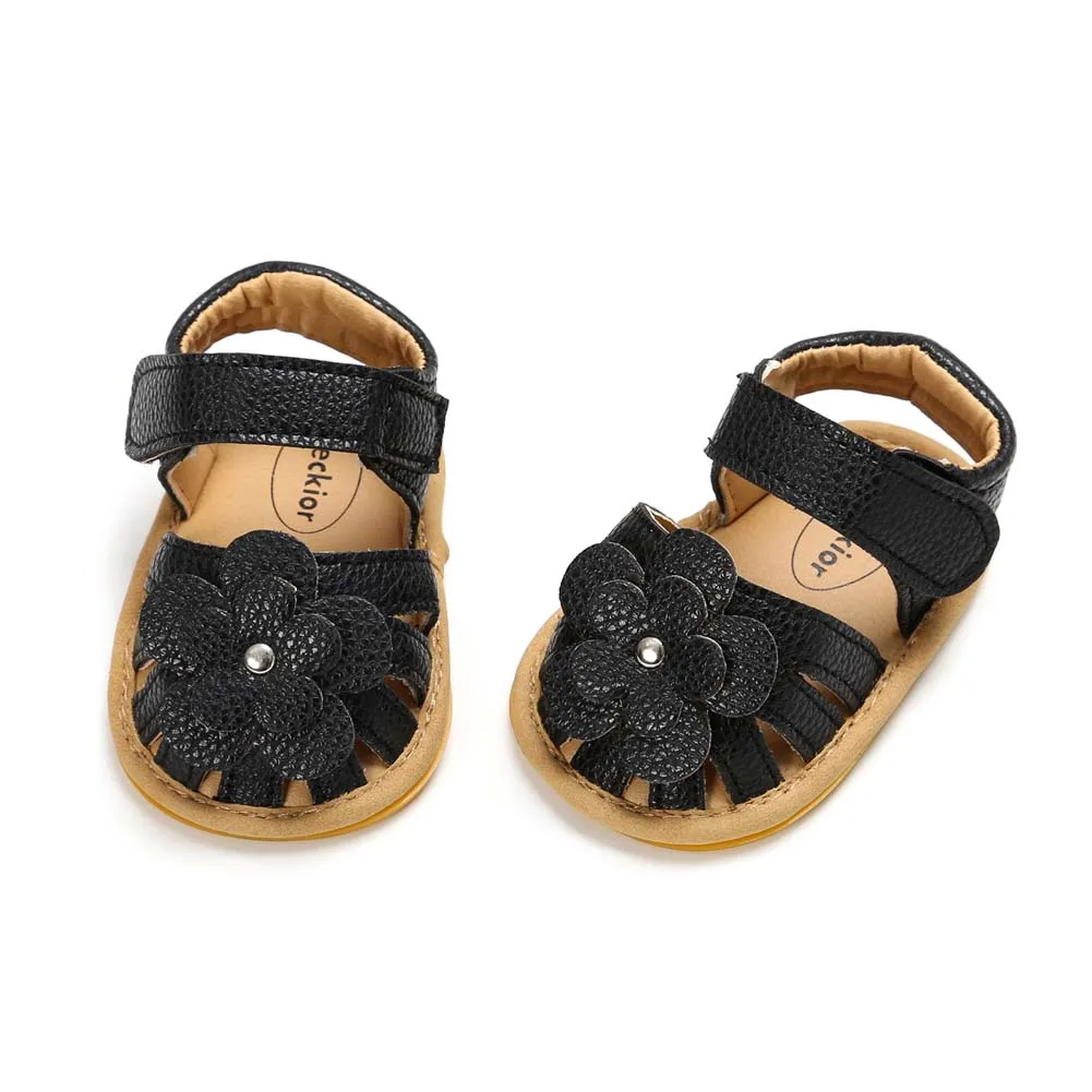 KIDSUN Sandalias de Flores para Bebé, Zapatos Antideslizantes, Calzado Plano con Cierre, Incluye Suela de Goma, Ideal para los Primeros Pasos en