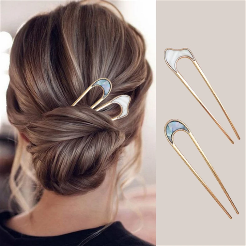 Metal Hair Sticks for Women Shell Hair clip pins Minimalist U Shape Girls Hairpins Hair Bun maker Headwear