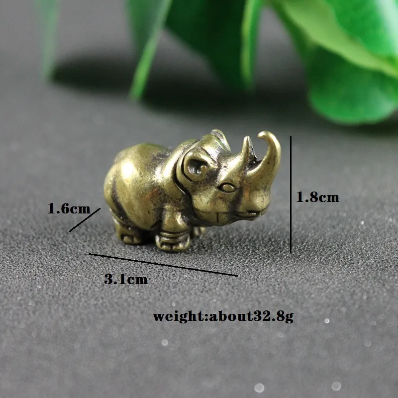 Copper Rhinoceros Figurines Home Decor Retro Brass Animal Ornaments Keyrings Holder Pendants Lucky Desk Decorations Accessories