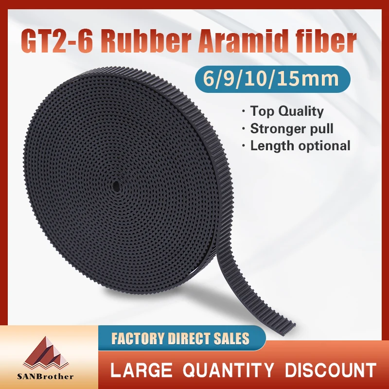 GT2 timing belt 2GT 5m/10m//20m/50m GT2-6/10mm open timing belt GT2 belt Rubber Aramid Fiber cut to length for 3D printer