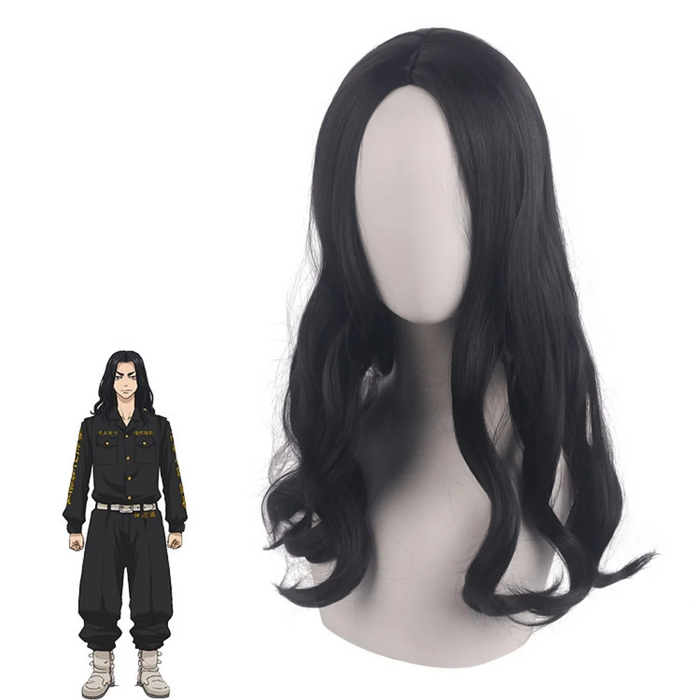 

Anime Tokyo Revengers Middle Part Long Wavy Black Wig Cosplay Synthetic Hair Halloween Party Wigs Adult