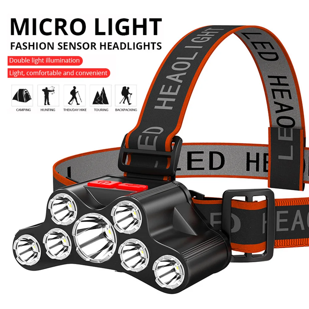 Powerful 7LED Headlamp Rechargeable Head Torch Flashlight Waterproof Work Light Outdoor Camping Lamp Night Fishing Light